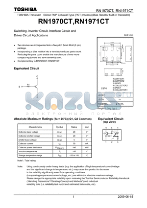 RN1970CT datasheet - Switching, Inverter Circuit, Interface Circuit and Driver Circuit Applications