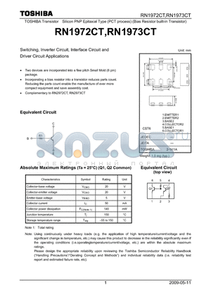 RN1973CT datasheet - Switching, Inverter Circuit, Interface Circuit and Driver Circuit Applications