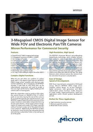 MT9T031 datasheet - 3-Megapixel CMOS Digital Image Sensor for Wide FOV and Electronic Pan/Tilt Cameras