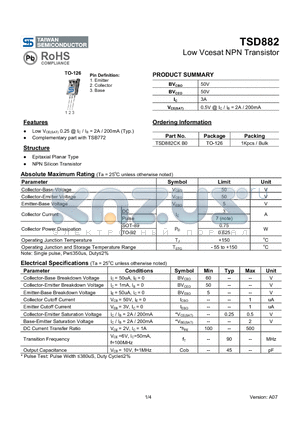 TSD882CK datasheet - Low Vcesat NPN Transistor