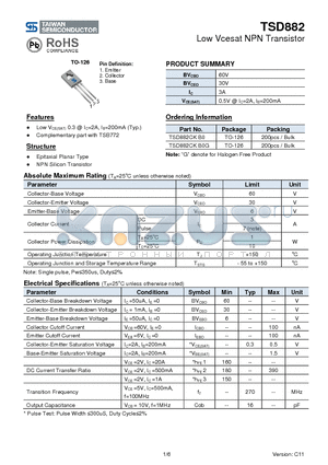 TSD882CKB0 datasheet - Low Vcesat NPN Transistor