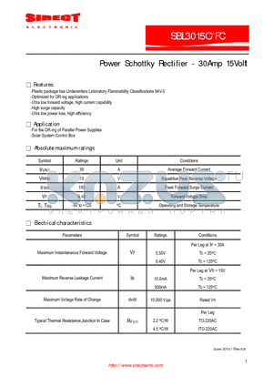 SBL3015FC datasheet - Power Schottky Rectifier - 30Amp 15Volt