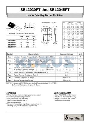 SBL3030PT datasheet - Low VF Schottky Barrier Rectifiers