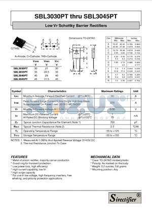 SBL3035PT datasheet - Low VF Schottky Barrier Rectifiers