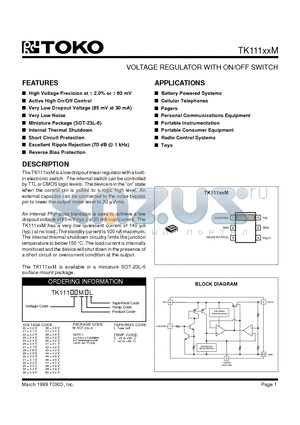 TK11141MIL datasheet - VOLTAGE REGULATOR WITH ON/OFF SWITCH