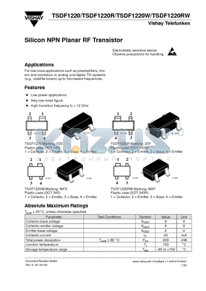 TSDF1220R datasheet - Silicon NPN Planar RF Transistor