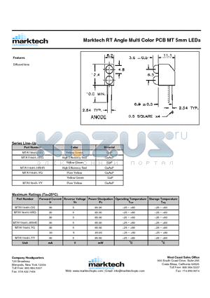 MTA1164H-HRG datasheet - Marktech RT Angle Multi Color PCB MT 5mm LEDs