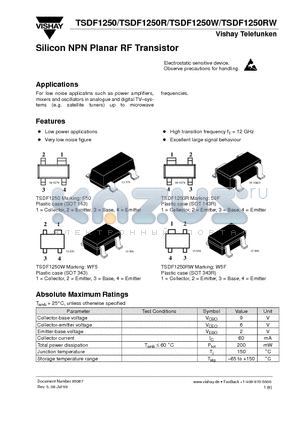 TSDF1250R datasheet - Silicon NPN Planar RF Transistor