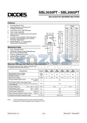 SBL3045PT datasheet - 30A SCHOTTKY BARRIER RECTIFIER