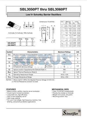 SBL3050PT datasheet - Low VF Schottky Barrier Rectifiers