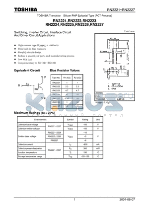 RN2224 datasheet - Switching, Inverter Circuit, Interface Circuit And Driver Circuit Applications