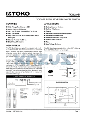 TK11216BUCB datasheet - VOLTAGE REGULATOR WITH ON/OFF SWITCH