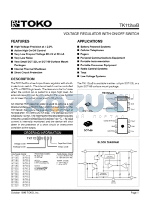 TK11217BMCL datasheet - VOLTAGE REGULATOR WITH ON/OFF SWITCH