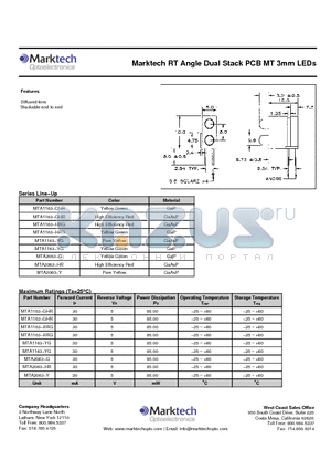 MTA2063-G datasheet - Marktech RT Angle Dual Stack PCB MT 3mm LEDs