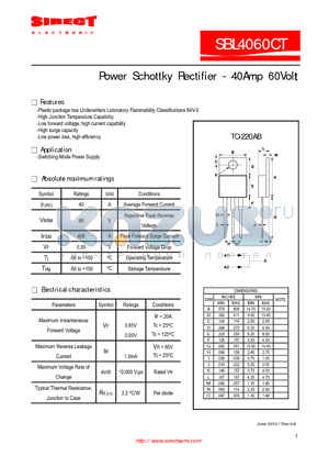 SBL4060CT datasheet - Power Schottky Rectifier - 40Amp 60Volt