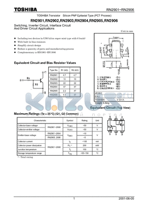 RN2902 datasheet - TOSHIBA Transistor Silicon PNP Epitaxial Type (PCT Process)