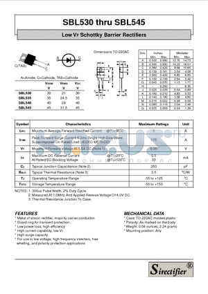 SBL540 datasheet - Low VF Schottky Barrier Rectifiers
