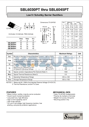 SBL6040PT datasheet - Low VF Schottky Barrier Rectifiers