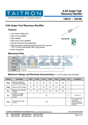 TSF62 datasheet - 6.0A Super Fast Recovery Rectifier