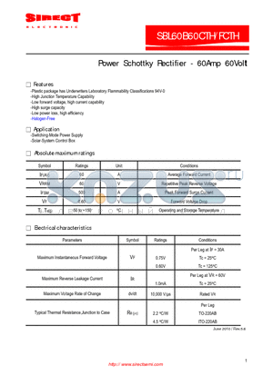 SBL60B60FCTH datasheet - Power Schottky Rectifier - 60Amp 60Volt