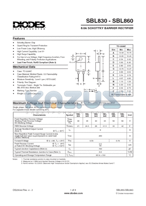 SBL830 datasheet - 8.0A SCHOTTKY BARRIER RECTIFIER