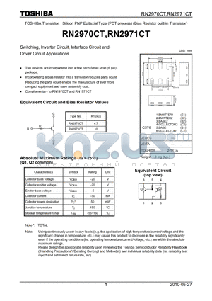 RN2971CT datasheet - Switching, Inverter Circuit, Interface Circuit and Driver Circuit Applications