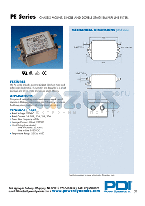 PE05PS-1 datasheet - CHASSIS MOUNT, SINGLE AND DOUBLE STAGE EMI/RFI LINE FILTER