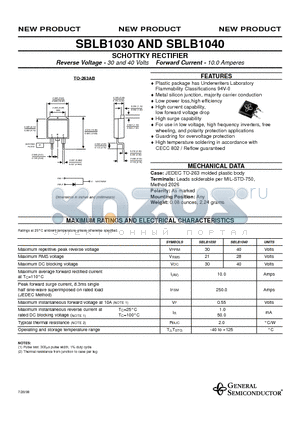 SBLB1030 datasheet - SCHOTTKY RECTIFIER