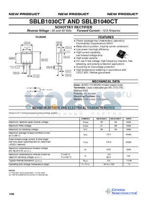 SBLB1030CT datasheet - SCHOTTKY RECTIFIER