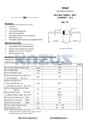 RN3Z datasheet - High Efficiency Rectifier