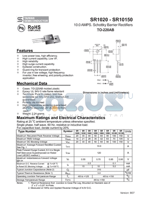 SR10100 datasheet - 10.0 AMPS. Schottky Barrier Rectifiers