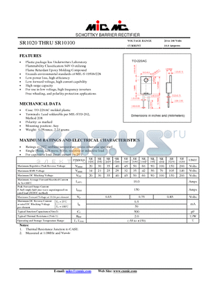 SR10100 datasheet - SCHOTTKY BARRIER RECTIFIER