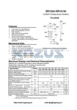 SR10100 datasheet - 10.0AMP. Schottky Barrier Rectifiers
