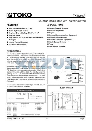 TK11233AMBX datasheet - VOLTAGE REGULATOR WITH ON/OFF SWITCH