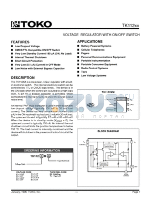 TK11232MBX datasheet - VOLTAGE REGULATOR WITH ON/OFF SWITCH