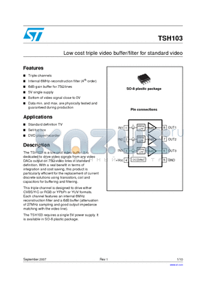 TSH103IDT datasheet - Low cost triple video buffer/filter for standard video