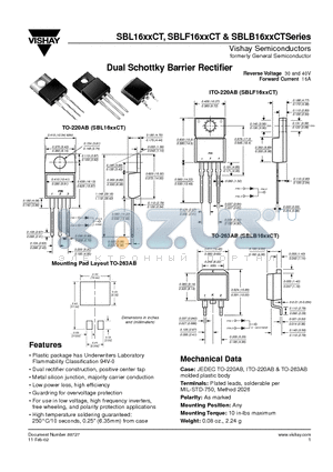 SBLB1630CT datasheet - Dual Schottky Barrier Rectifier