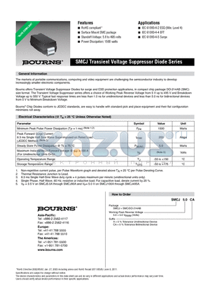 SMCJ50CA_13 datasheet - Transient Voltage Suppressor Diode Series