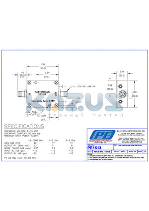 PE1513 datasheet - SMA FEMALE LOW NOISE AMPLIFIER