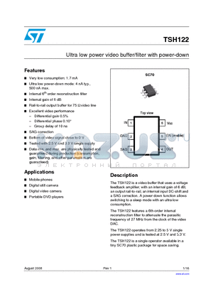 TSH122 datasheet - Ultra low power video buffer,filter with power-down