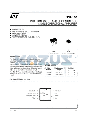 TSH150I datasheet - WIDE BANDWIDTH AND BIPOLAR INPUTS SINGLE OPERATIONAL AMPLIFIER