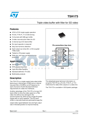 TSH173 datasheet - Triple video buffer with filter for SD video