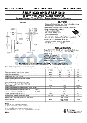 SBLF1030 datasheet - SCHOTTKY ISOLATED PLASTIC RECTIFIER