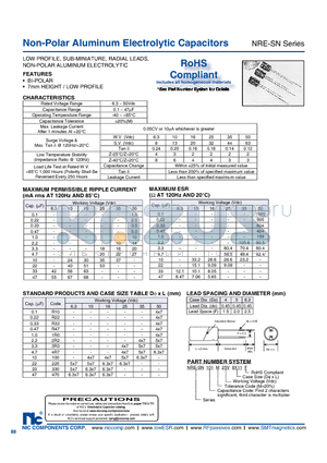 NRE-SN100M105X7F datasheet - Non-Polar Aluminum Electrolytic Capacitors