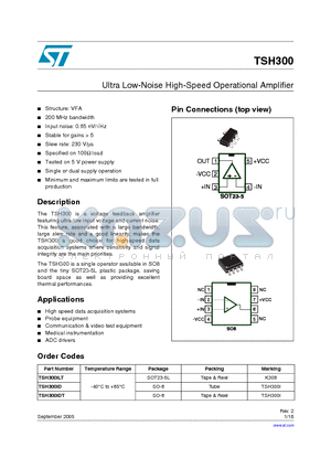 TSH300ID datasheet - Ultra Low-Noise High-Speed Operational Amplifier