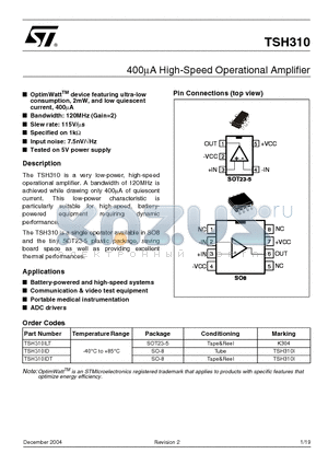 TSH310ILT datasheet - 400A High-Speed Operational Amplifier