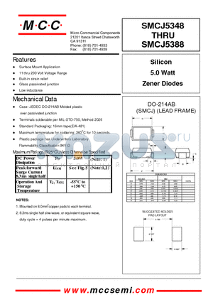 SMCJ5353 datasheet - Silicon 5.0 Watt Zener Diodes