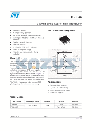 TSH344I datasheet - 340MHz Single-Supply Triple Video Buffer