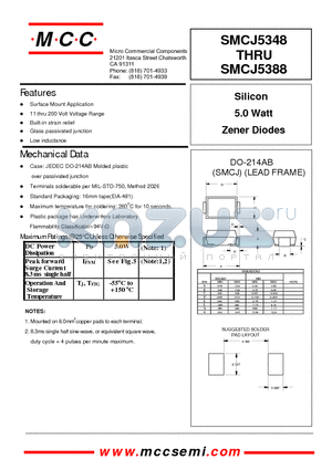SMCJ5388 datasheet - Silicon 5.0 Watt Zener Diodes