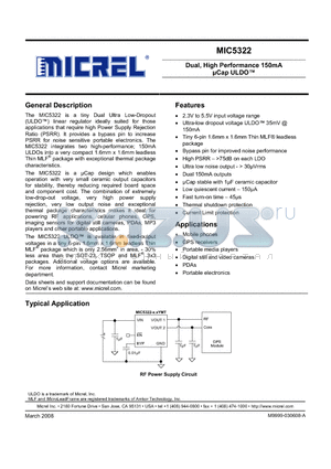 MIC5322 datasheet - Dual, High Performance 150mA lCap ULDO